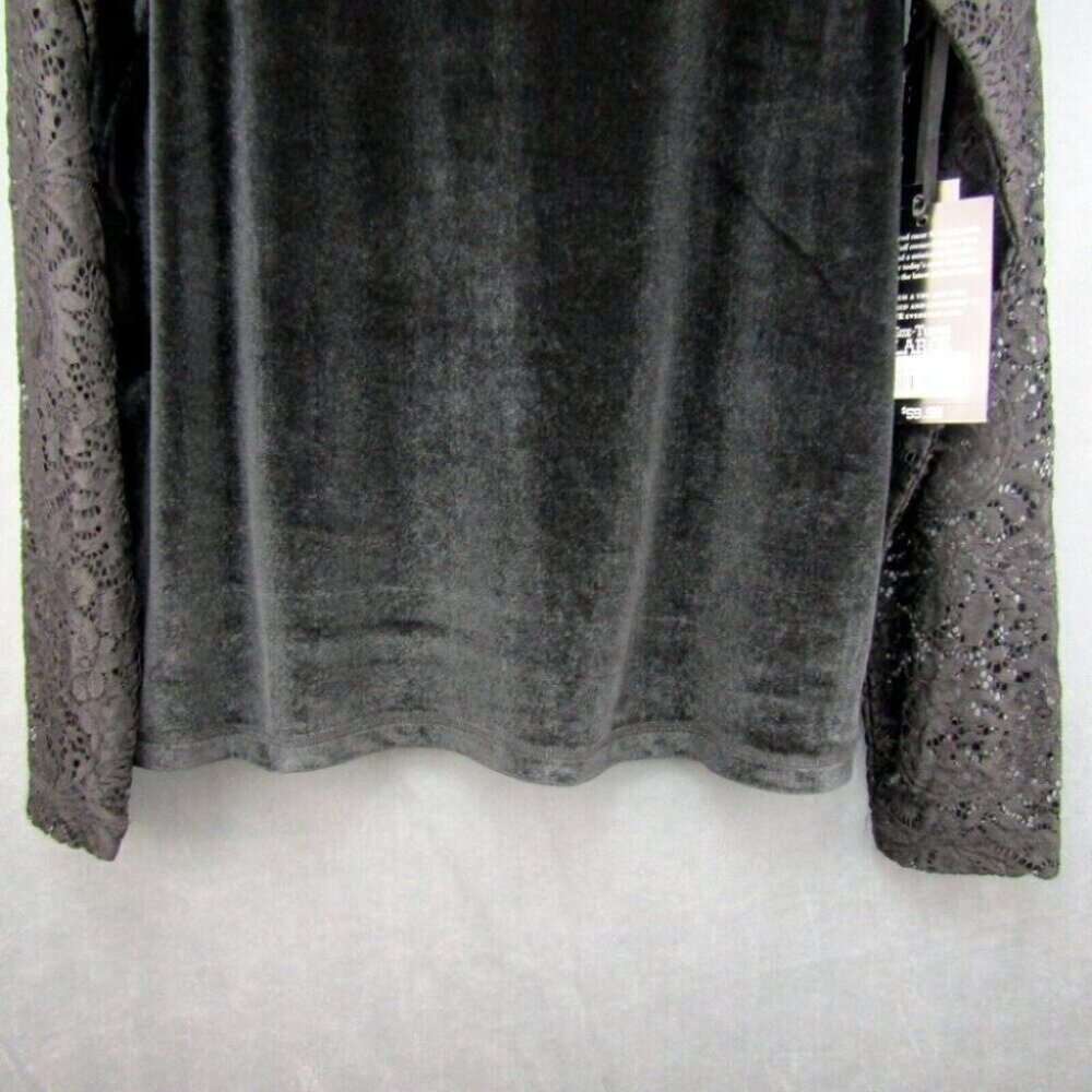 Cowgirl Tuff Black Velvet Long Lace Sleeve Top Womens Size L Velour New Tag - Picture 3 of 10